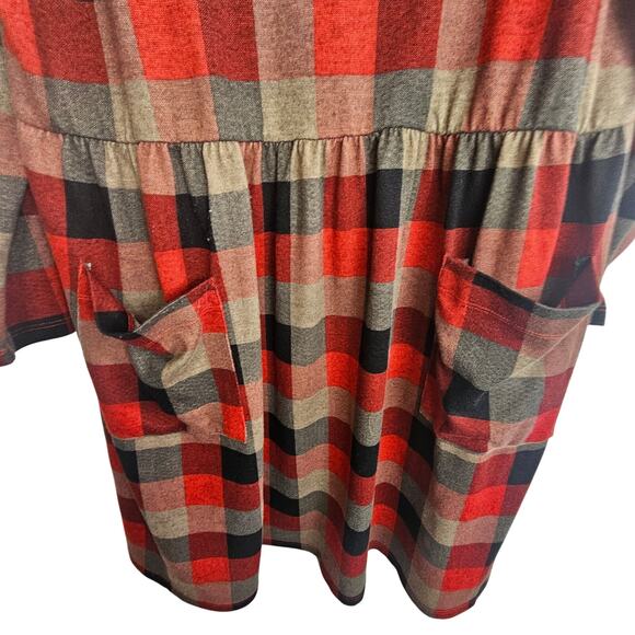 Modcloth Dress Women Plus Size 2X? Red Check Knit Shift Dress Pockets Academia - Picture 3 of 8
